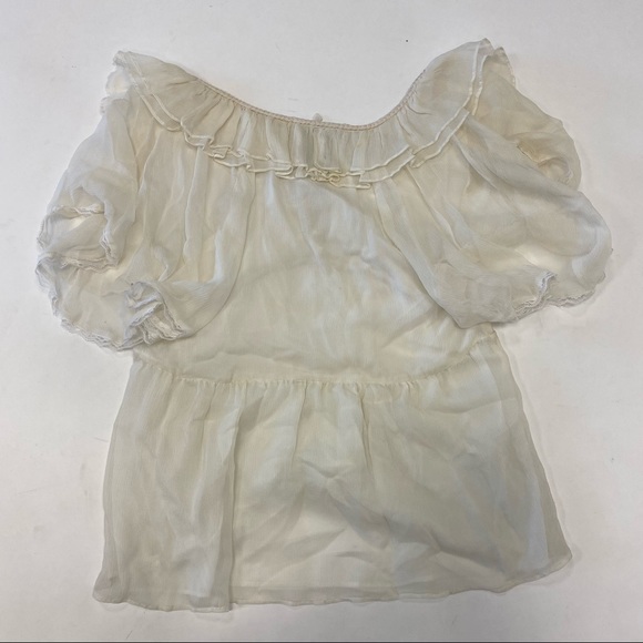 White Short Sleeve Blouse with ruffle collar - Picture 6 of 6